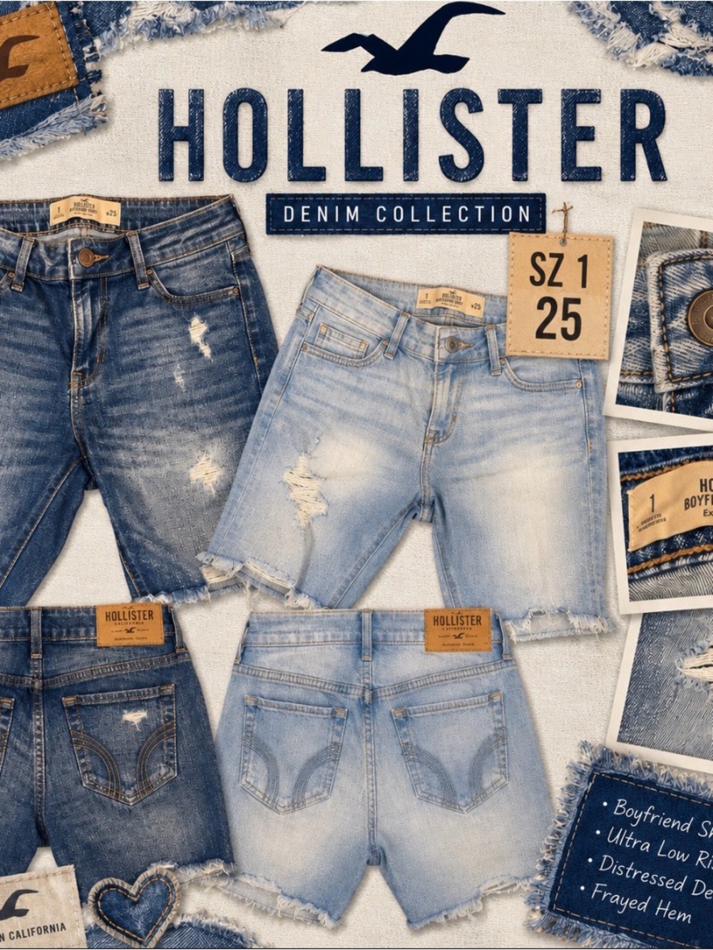 NWT HOLLISTER BOYSHORTS BUNDLE SZ 1 W25 BACK TO SCHOOL